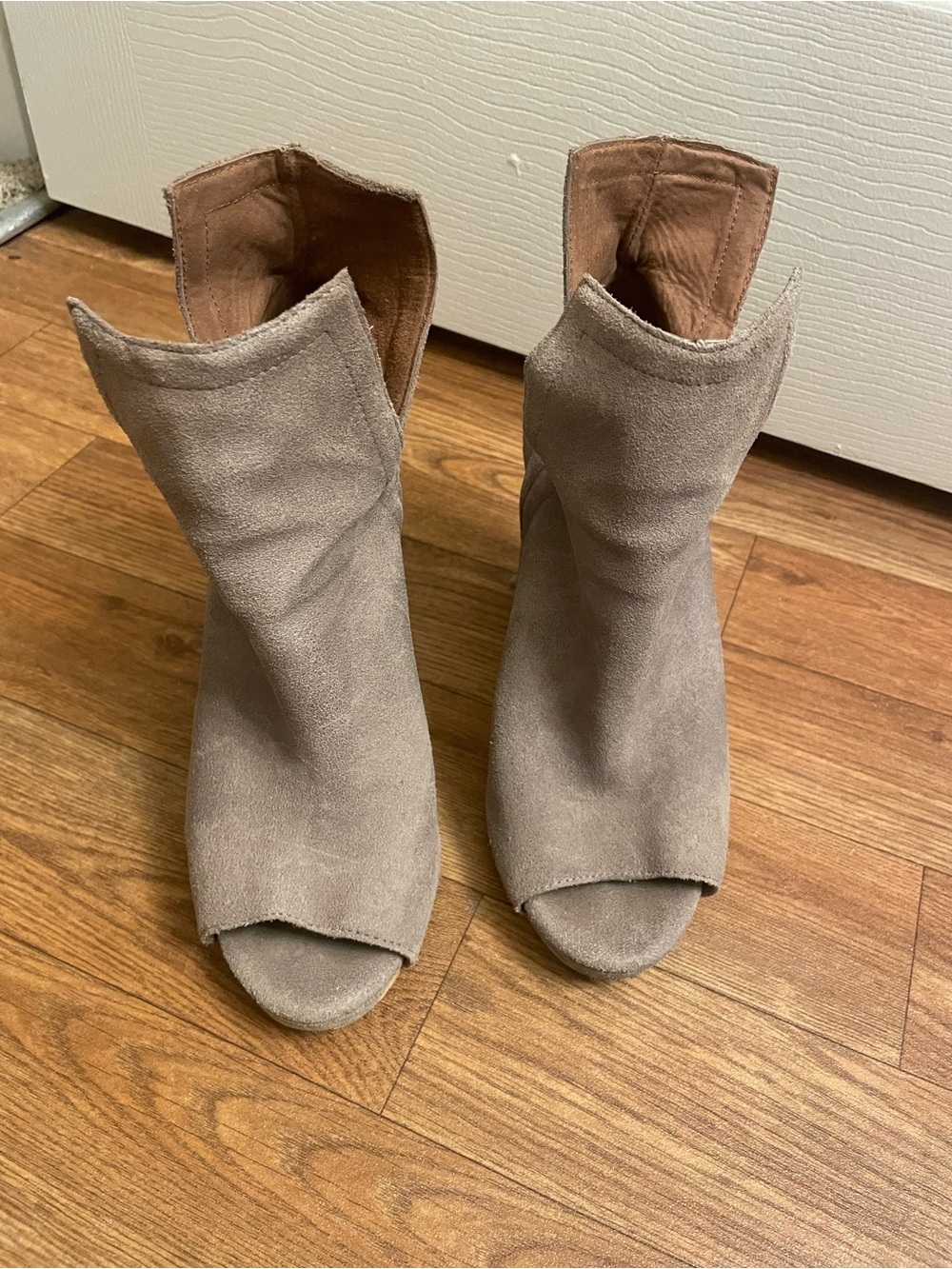 Jeffrey Campbell Taupe Suede Open-Toe bootie
